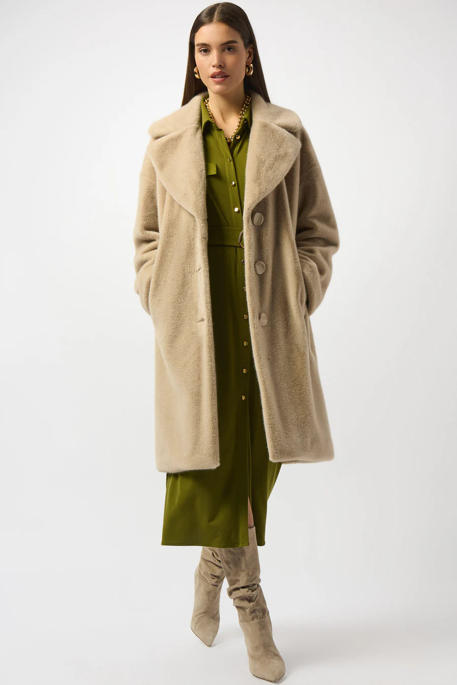 Joseph Ribkoff Faux Fur Straight Coat