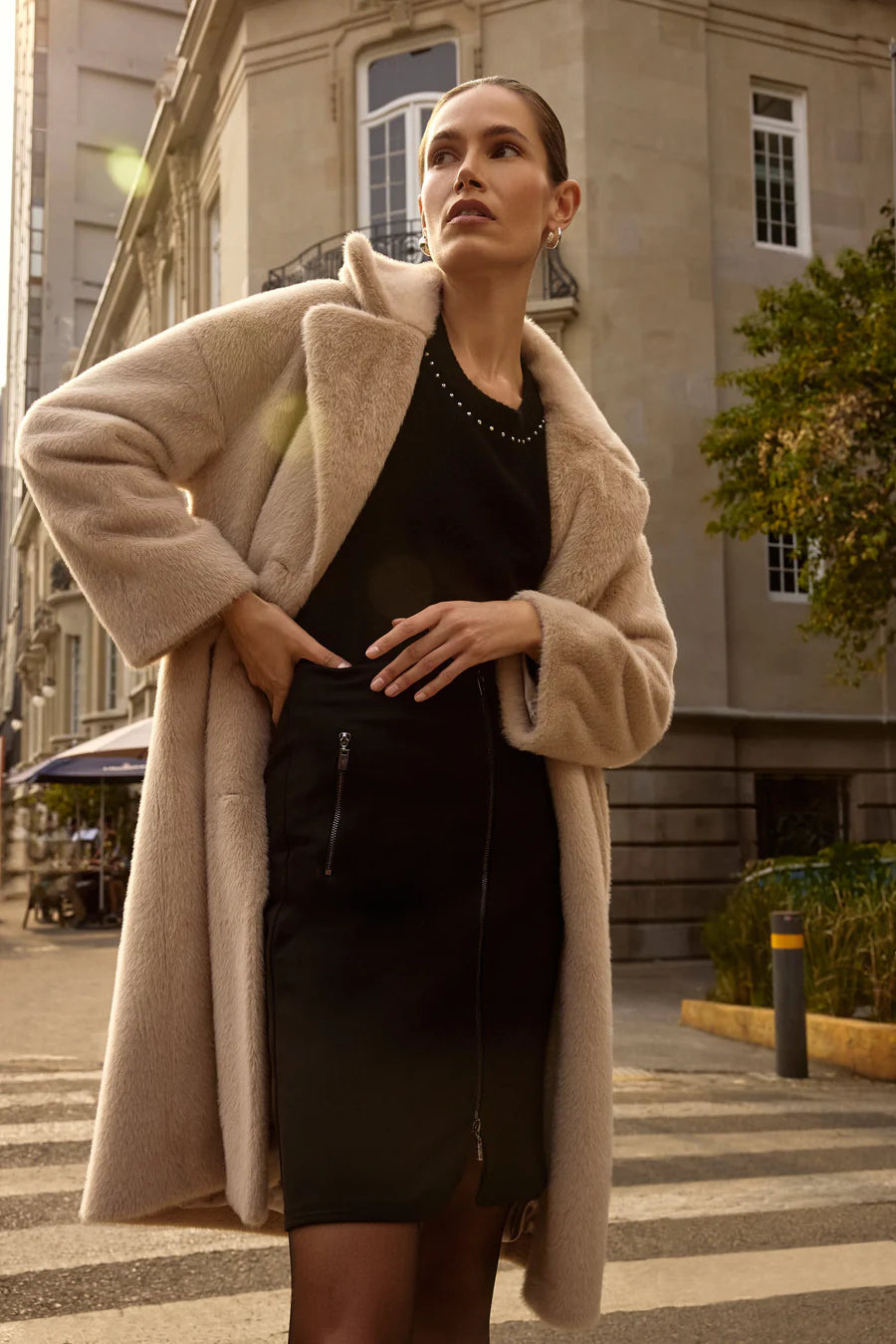 Joseph Ribkoff Faux Fur Straight Coat