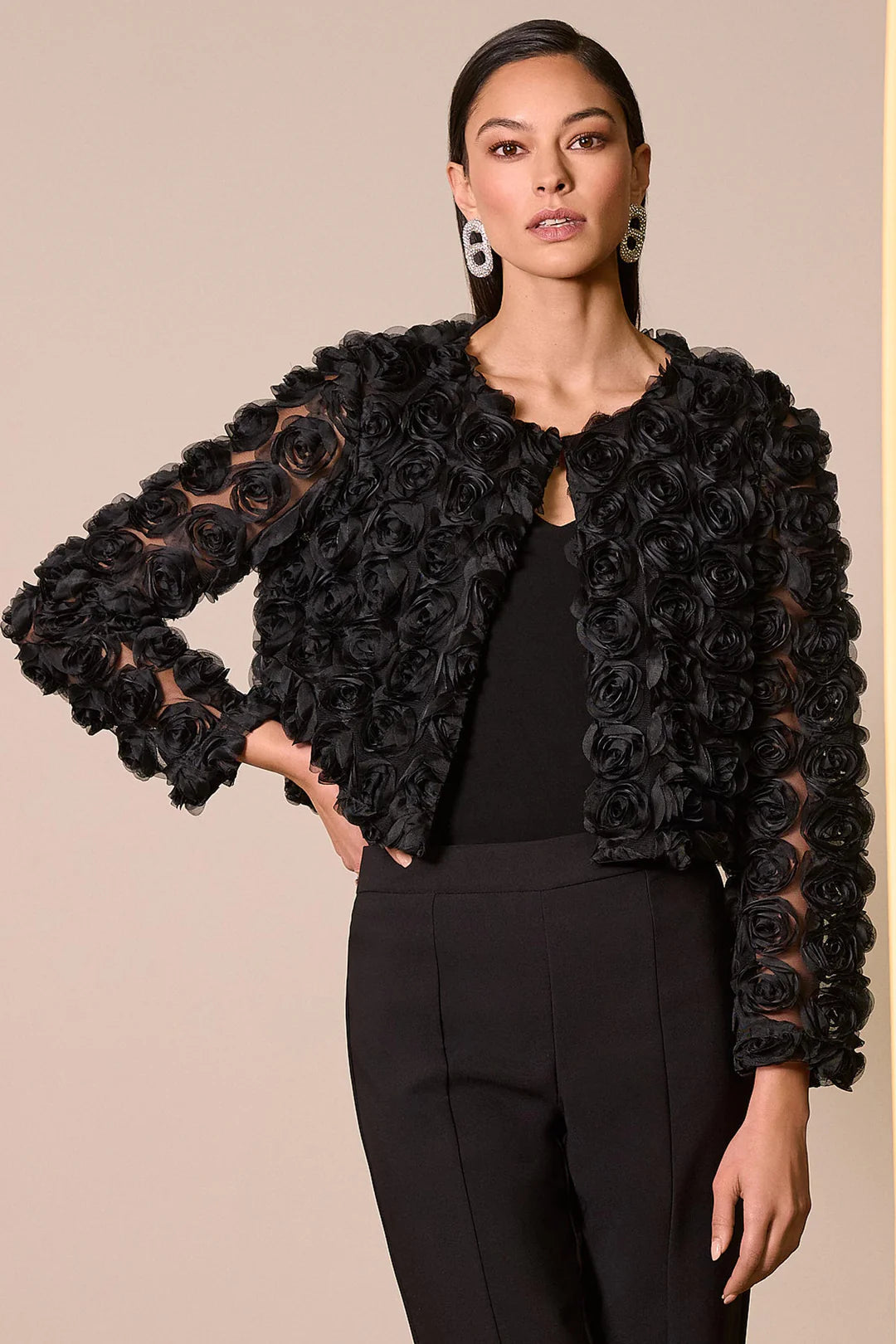 Joseph Ribkoff Rosette Embroidered Bolero Jacket