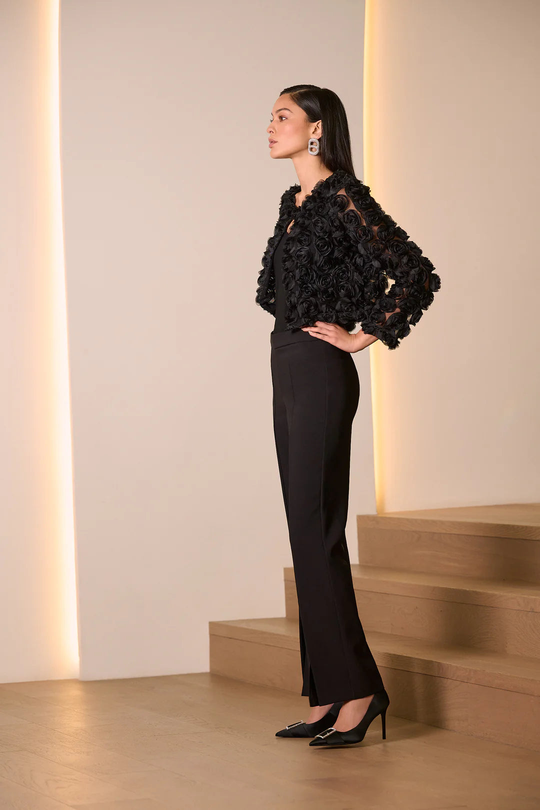 Joseph Ribkoff Rosette Embroidered Bolero Jacket