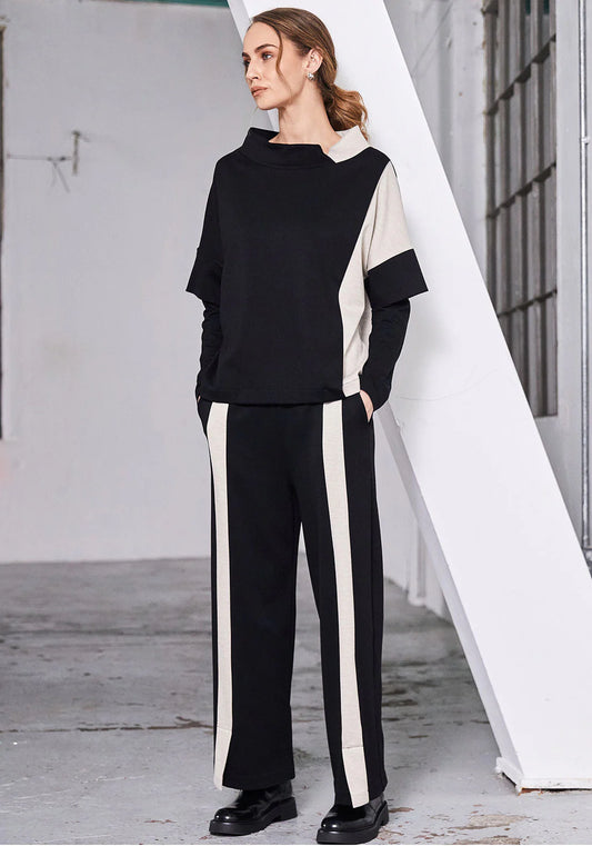 Naya Black/Sand Wide Leg Leisure Pant