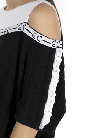 Elisa Cavaletti Black and White Crewneck Sweater