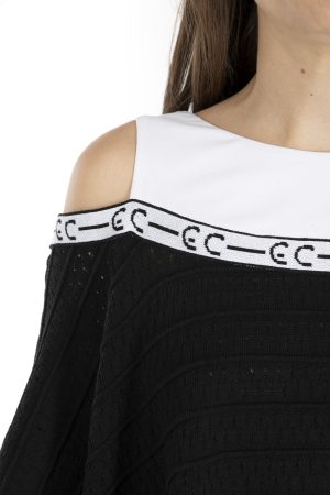 Elisa Cavaletti Black and White Crewneck Sweater