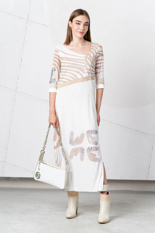 Elisa Cavaletti White and Beige Long Dress