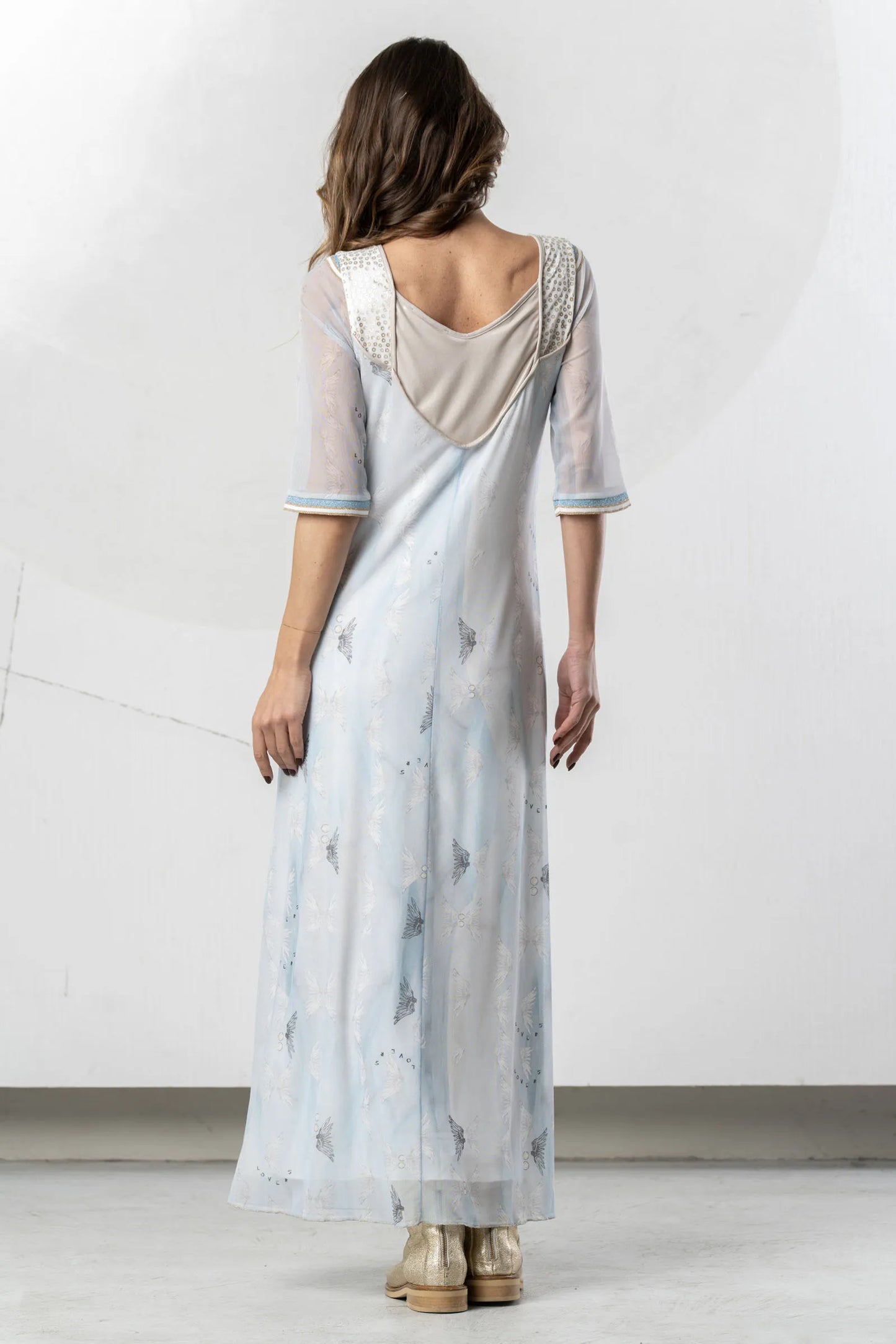 Elisa Cavaletti Long Blue Dress with Sequins