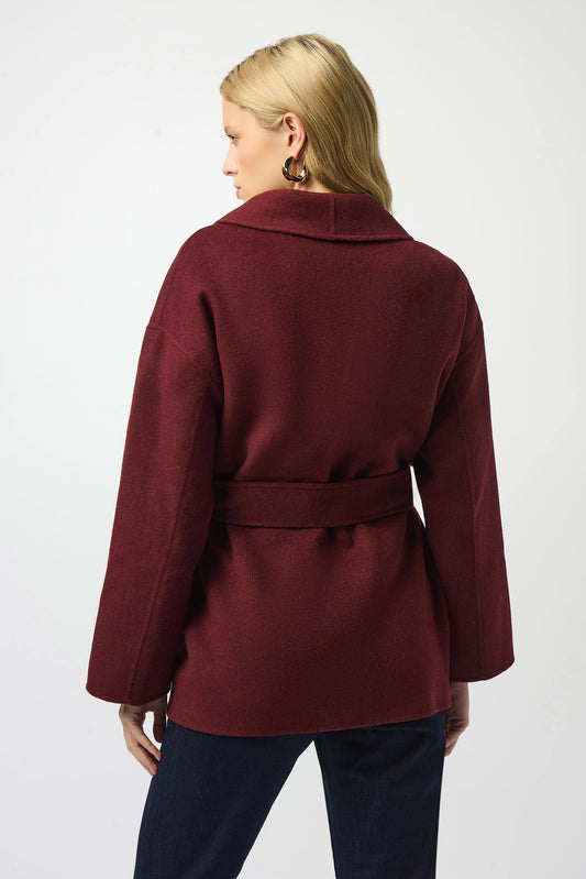 Joseph Ribkoff Merlot Wool Blend Belted Coat with Shawl Collar