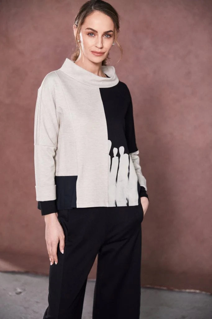 Naya Black/Sand Printed Sweater