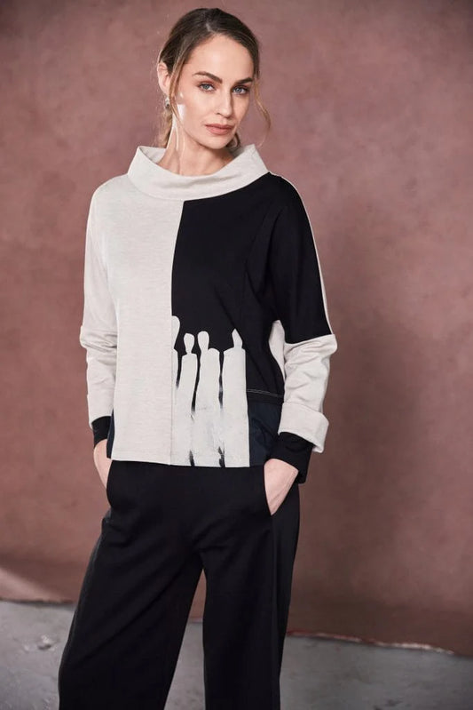 Naya Black/Sand Printed Sweater