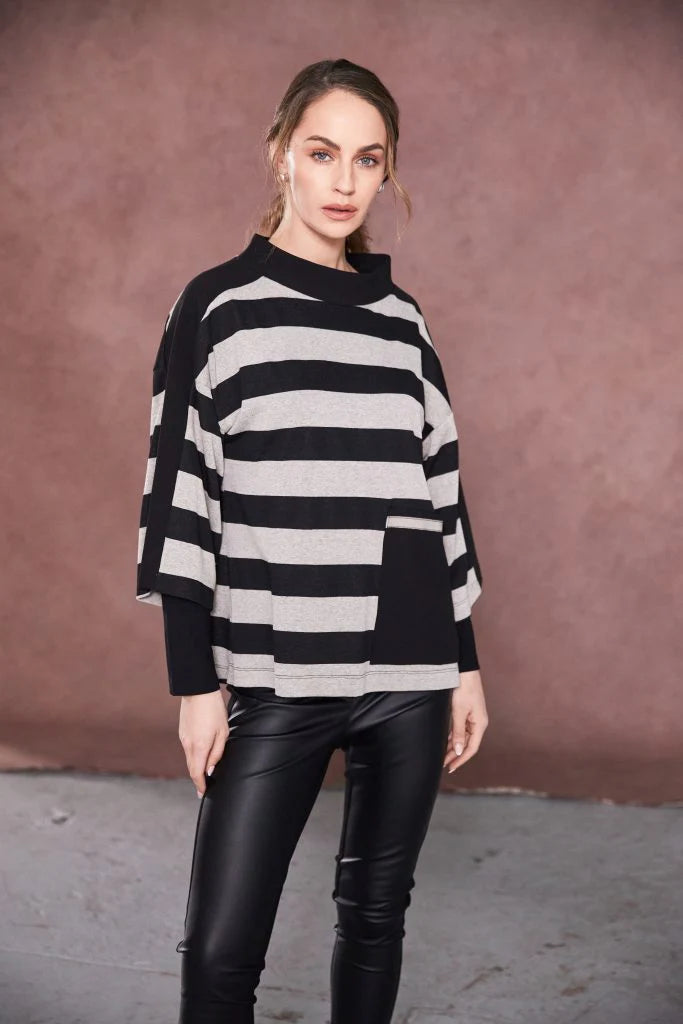Naya Black/Sand Stripe Top