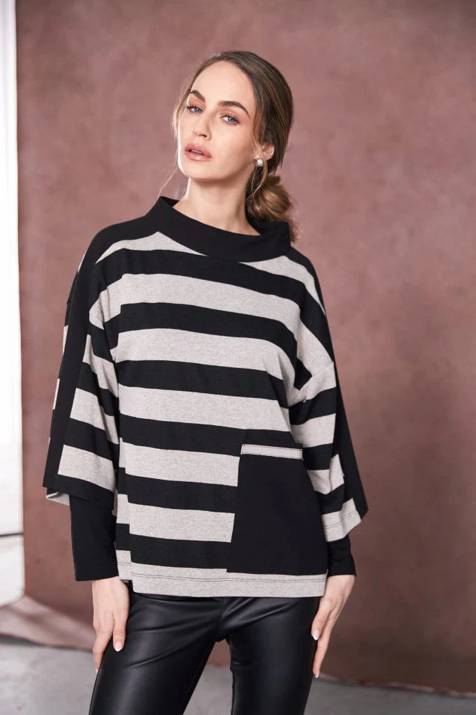 Naya Black/Sand Stripe Top