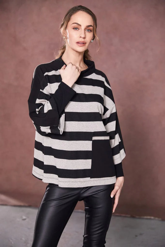 Naya Black/Sand Stripe Top