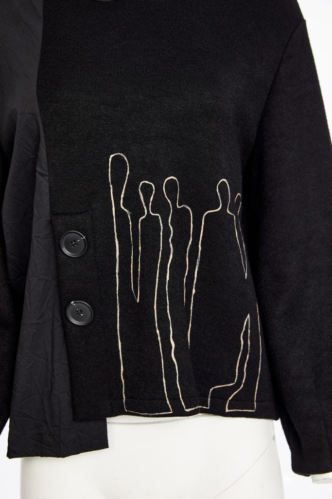 Naya Black Print Hooded Sweater