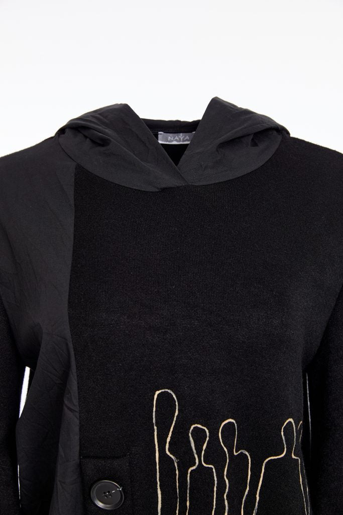 Naya Black Print Hooded Sweater
