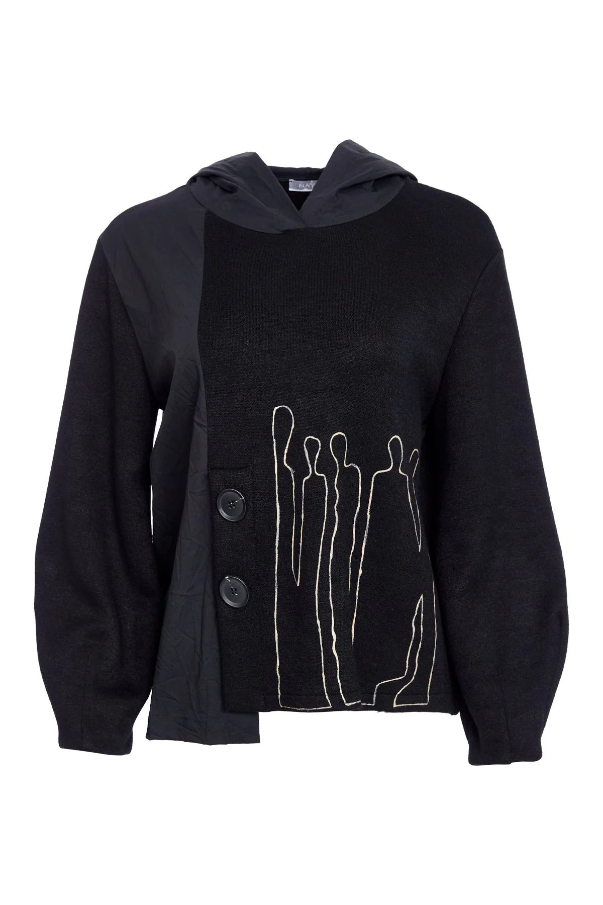 Naya Black Print Hooded Sweater