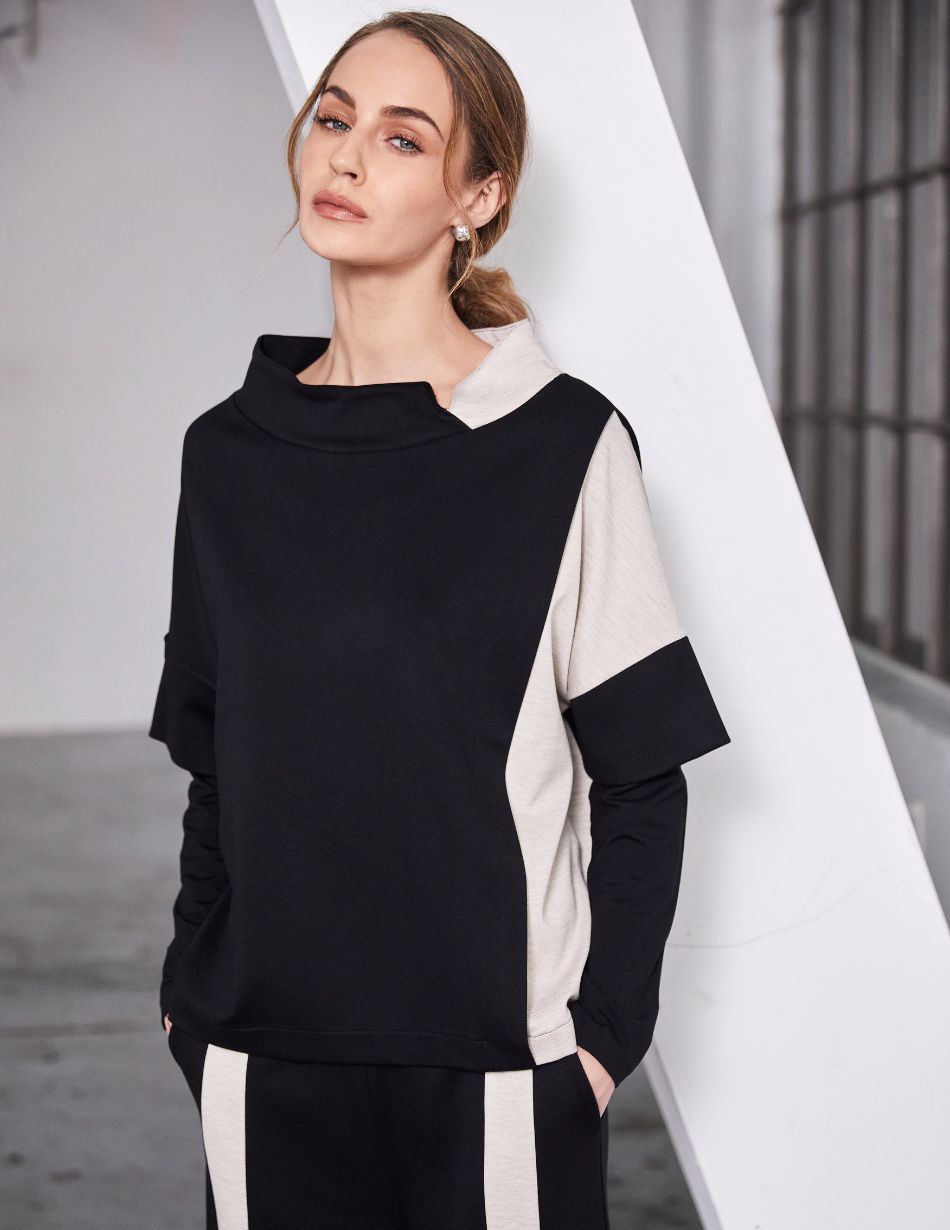 Naya Black/Sand Short Sleeve Top