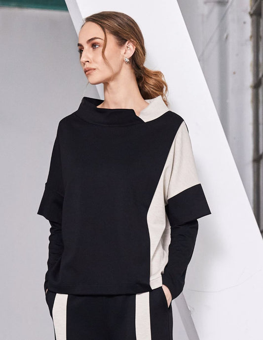 Naya Black/Sand Short Sleeve Top