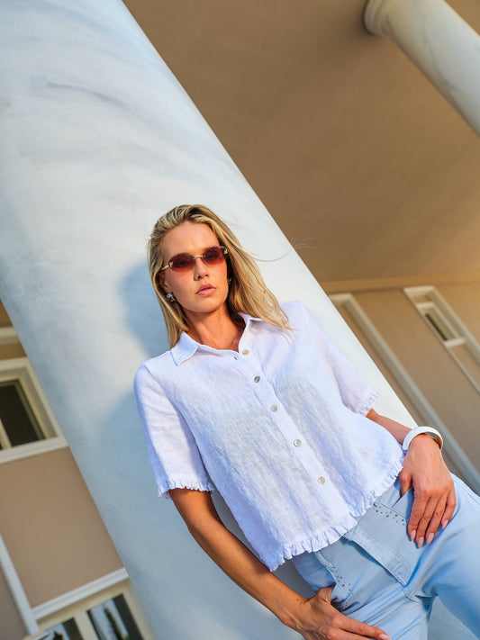 Dolcezza White Linen Blouse