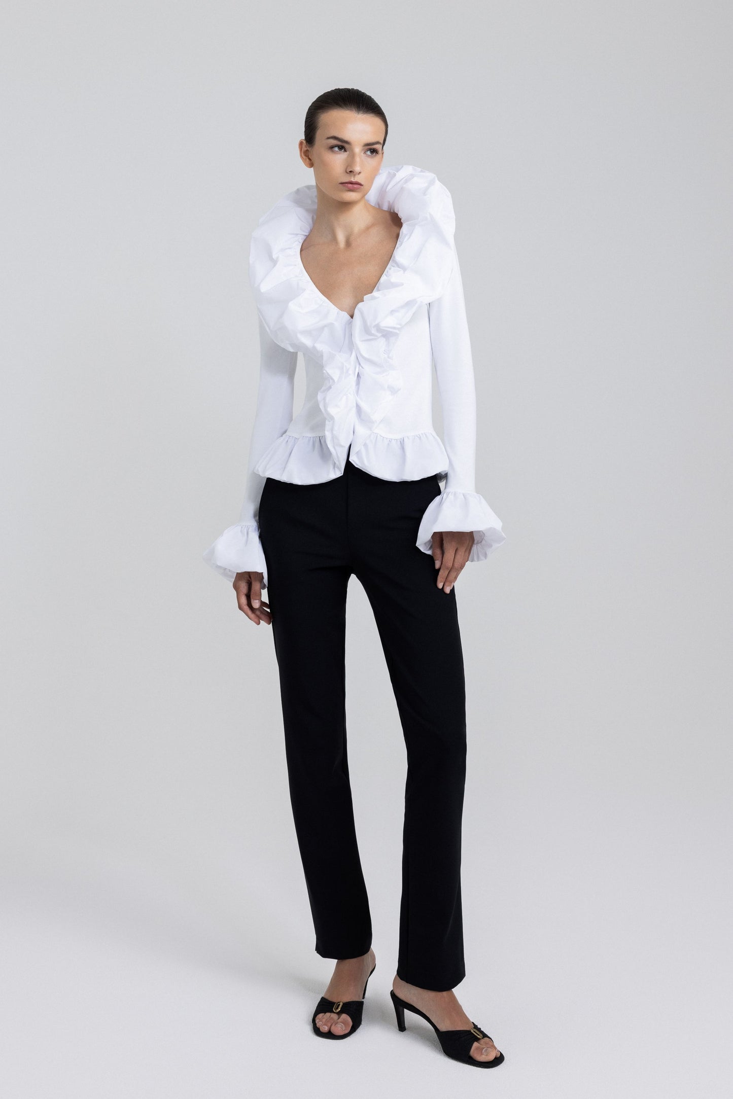 Nadya Toto Cumbia Taffeta Trimmed Long Sleeve Top