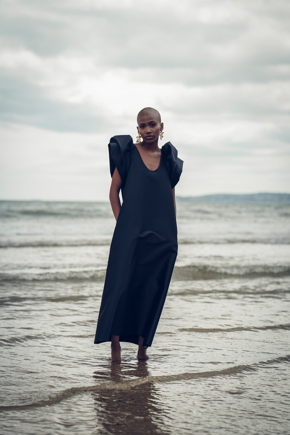Roisin Linnane Cleo Frill Sleeve Dress - Navy