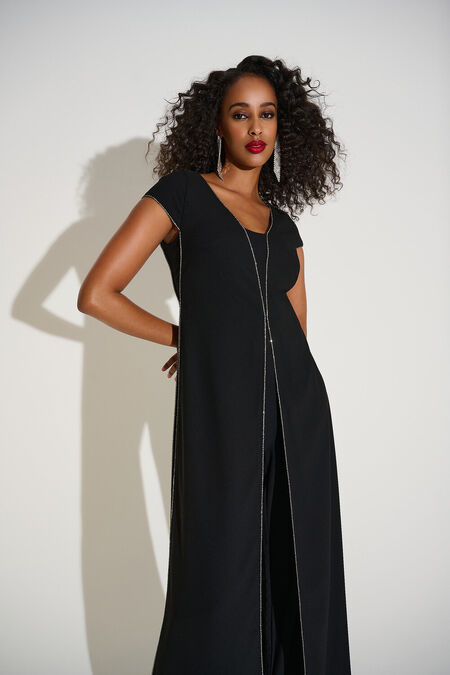 Joseph Ribkoff Woven Wide Leg Jumpsuit with Rhinestone Detail