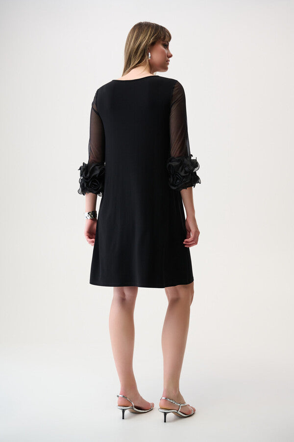 Joseph Ribkoff Silky Knit and Mesh A-Line Dress with Ruffled Trim