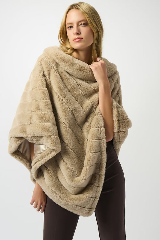 Joseph Ribkoff Faux Fur Textured Striped Poncho