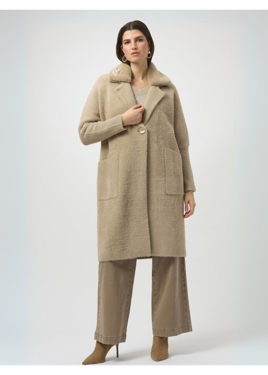 Joseph Ribkoff Feather Yarn and Faux Fur Sweater Coat