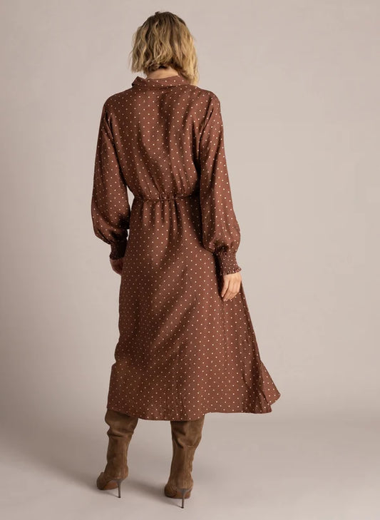 Yest Sela Dress - Mocca Brown/Off White Polka Dot