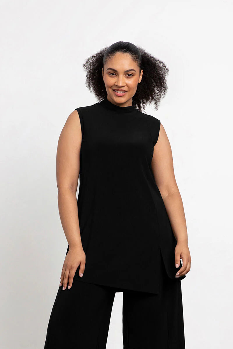 Sympli Sleeveless Mock Neck Slit Tunic