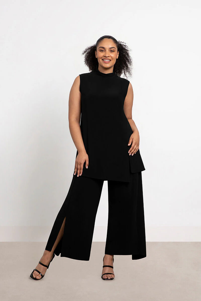 Sympli Sleeveless Mock Neck Slit Tunic
