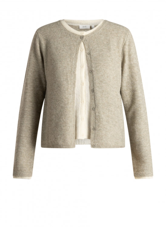 Yest Brandi Essential Cardigan - Grey Olive/Beige Cream