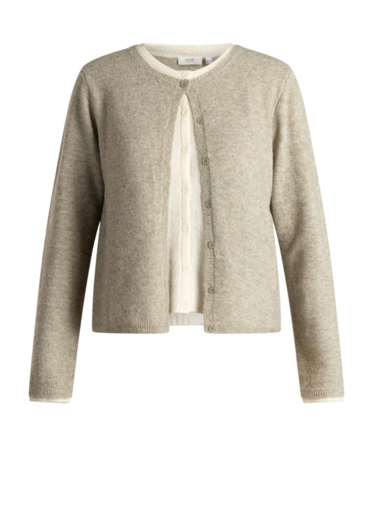 Yest Brandi Essential Cardigan - Grey Olive/Beige Cream