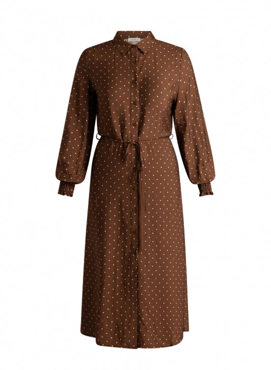 Yest Sela Dress - Mocca Brown/Off White Polka Dot