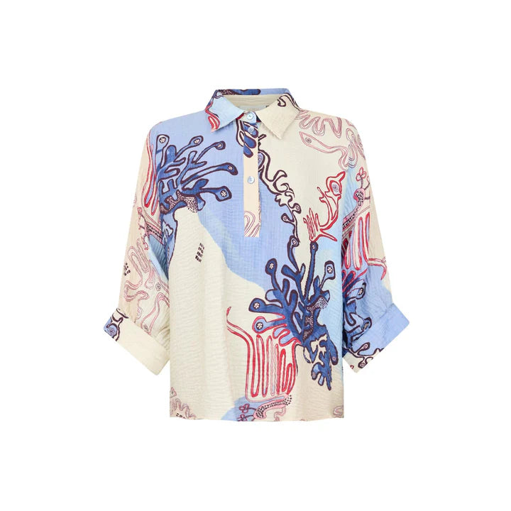 Noen Short Blue Print Blouse
