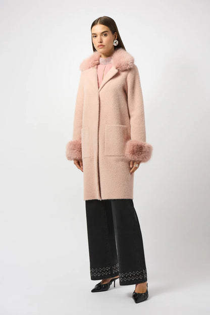 Joseph Ribkoff Feather Yarn and Faux Fur Sweater Coat