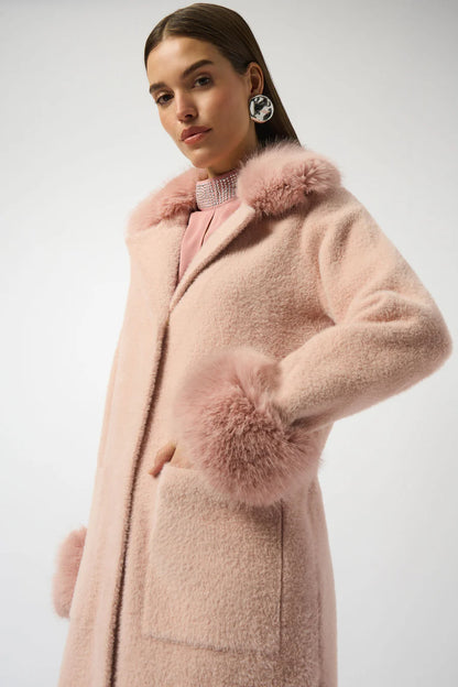 Joseph Ribkoff Feather Yarn and Faux Fur Sweater Coat