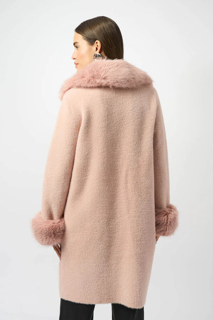 Joseph Ribkoff Feather Yarn and Faux Fur Sweater Coat
