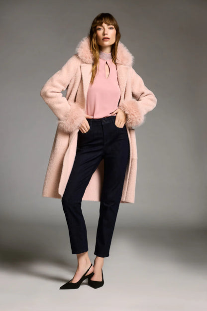Joseph Ribkoff Feather Yarn and Faux Fur Sweater Coat