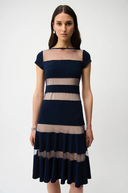 Joseph Ribkoff Silky Knit Fit and Flare Dress with Mesh Inserts