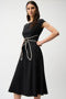 Joseph Ribkoff Stretch Woven Color Block Fit and Flare Dress With Sash