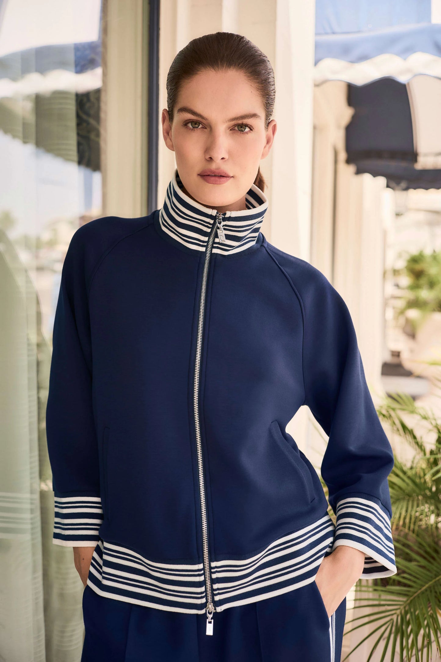 Joseph Ribkoff Scuba Jersey Jacket with Funnel Collar