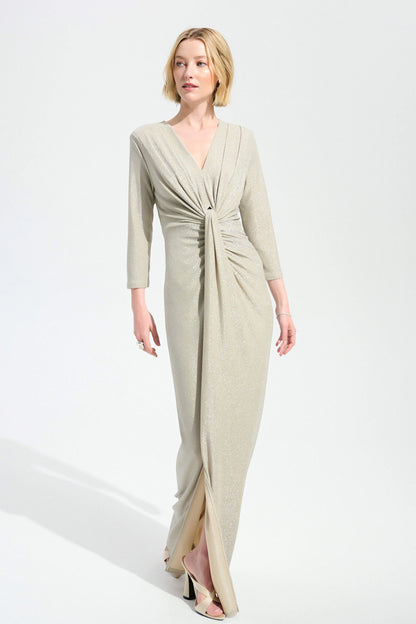 Joseph Ribkoff Sparkle Knit Sheath Gown With Draped Front