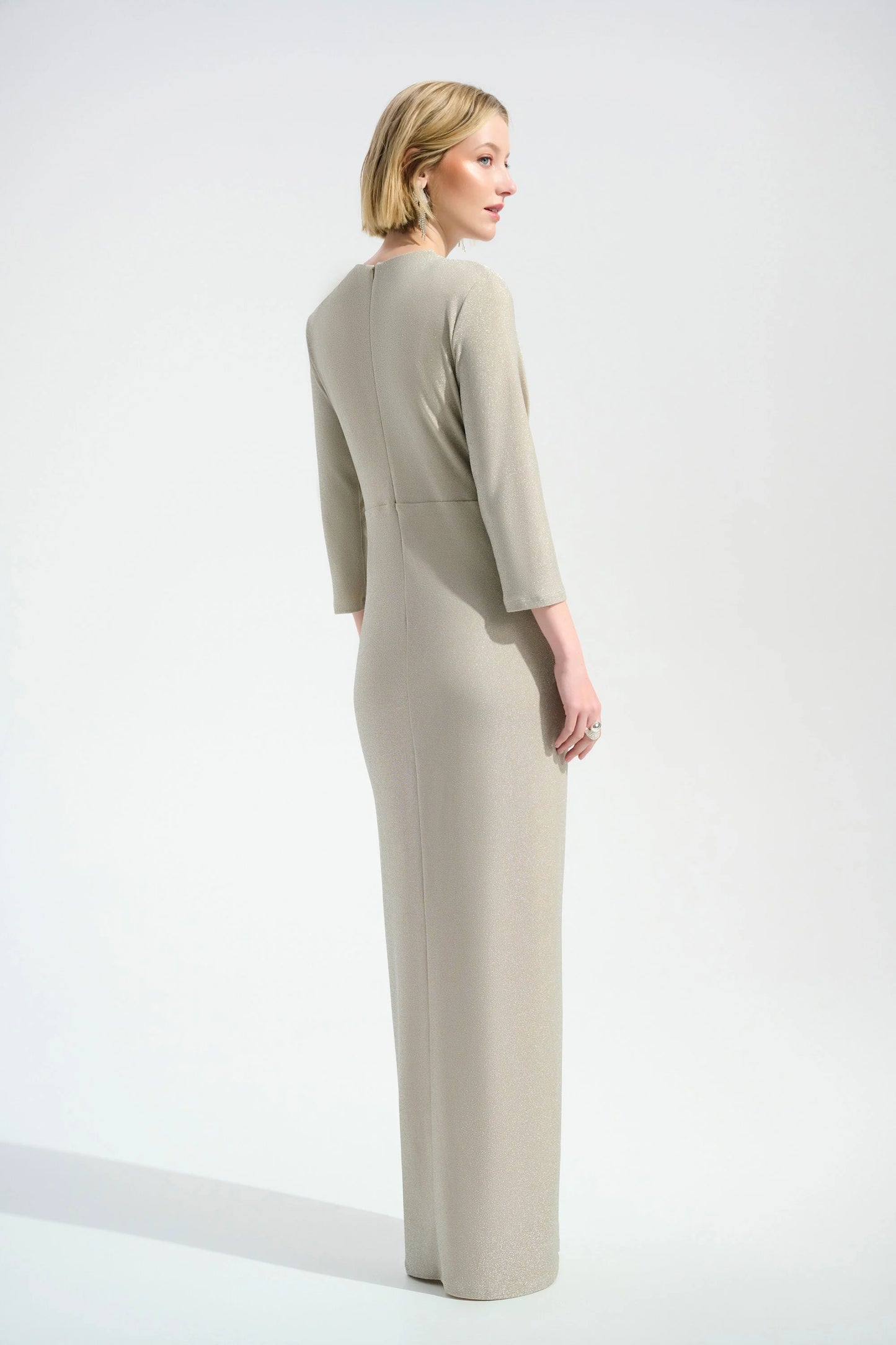 Joseph Ribkoff Sparkle Knit Sheath Gown with Draped Front