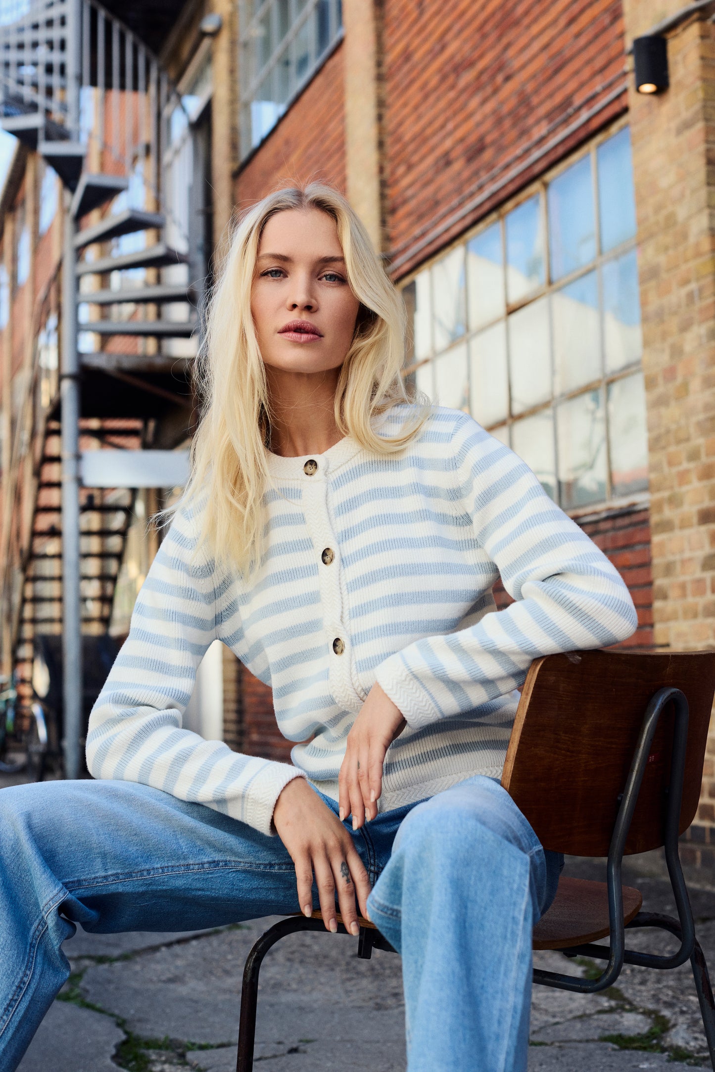 B. Copenhagen Blue & White Striped Cardigan