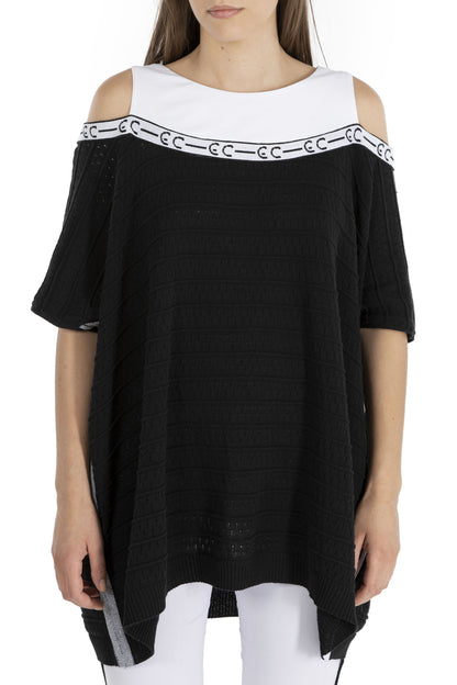 Elisa Cavaletti Black and White Crewneck Sweater