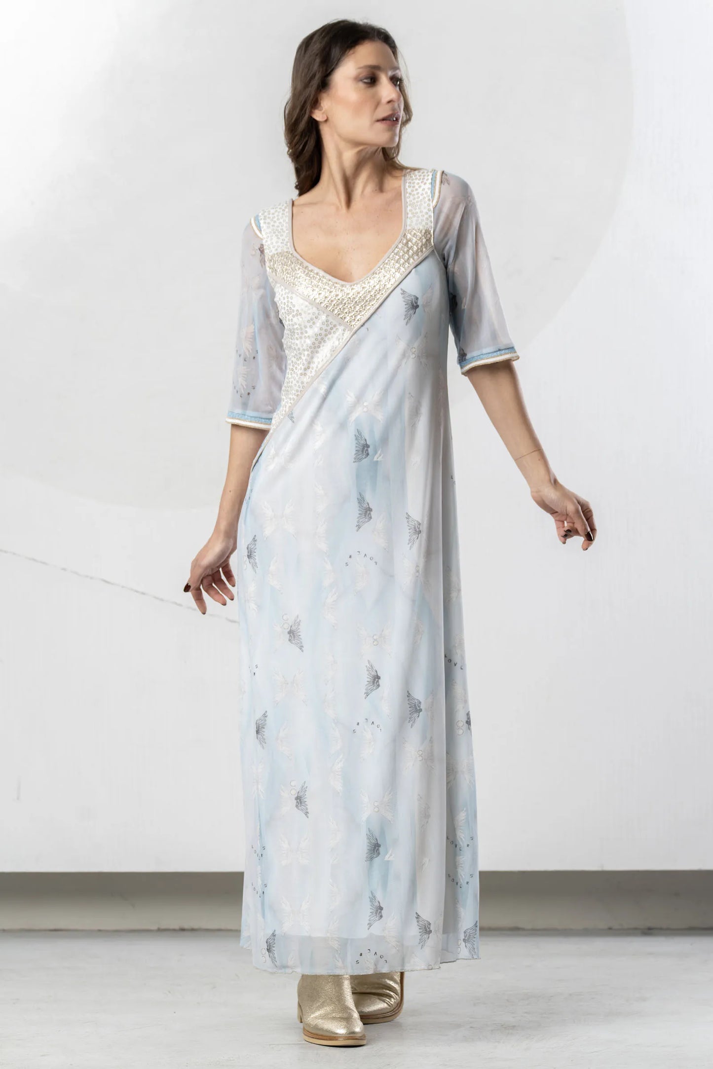 Elisa Cavaletti Long Blue Dress with Sequins