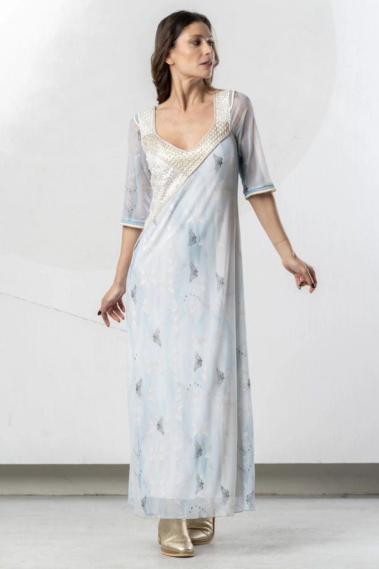 Elisa Cavaletti Long Blue Dress with Sequins