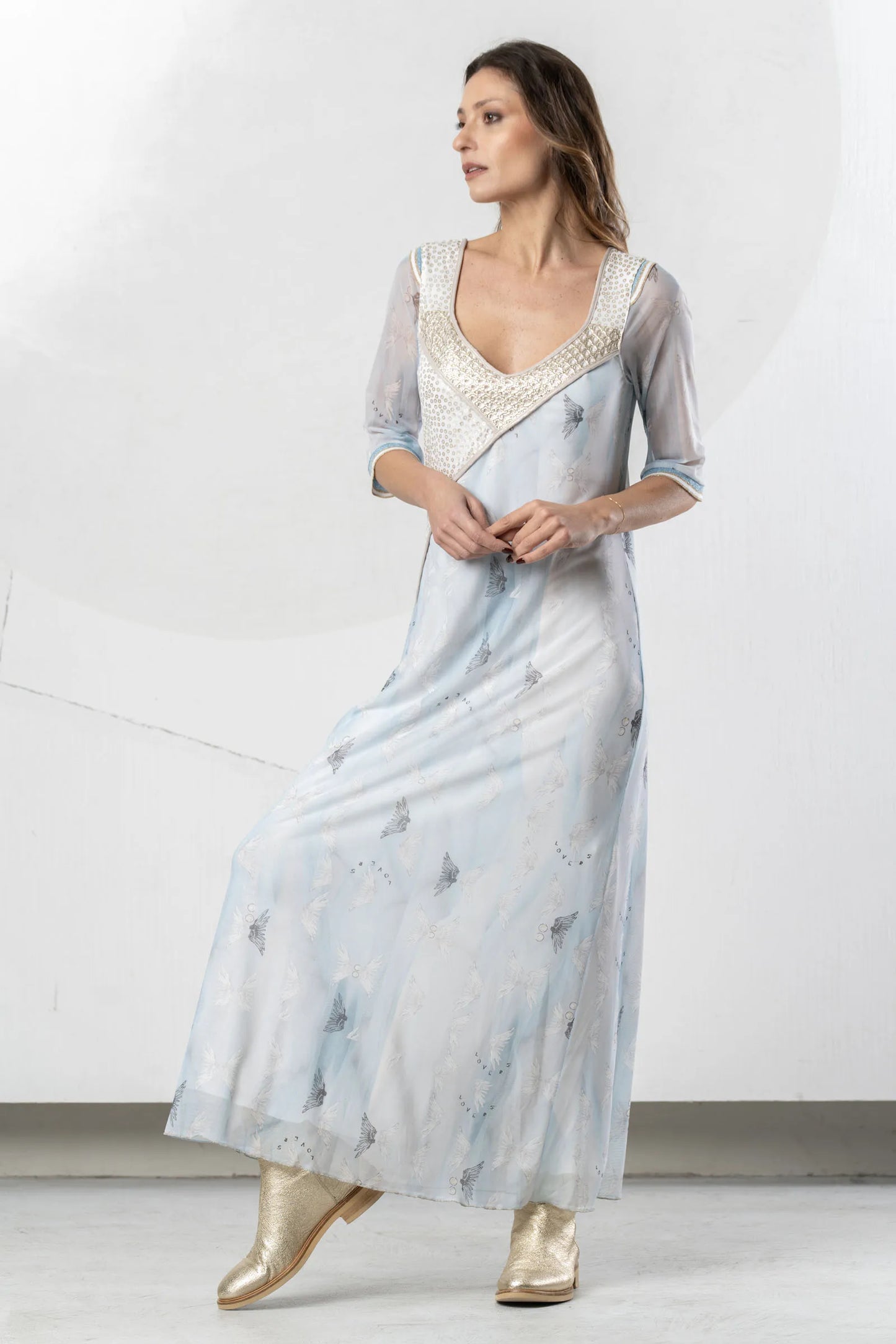 Elisa Cavaletti Long Blue Dress with Sequins