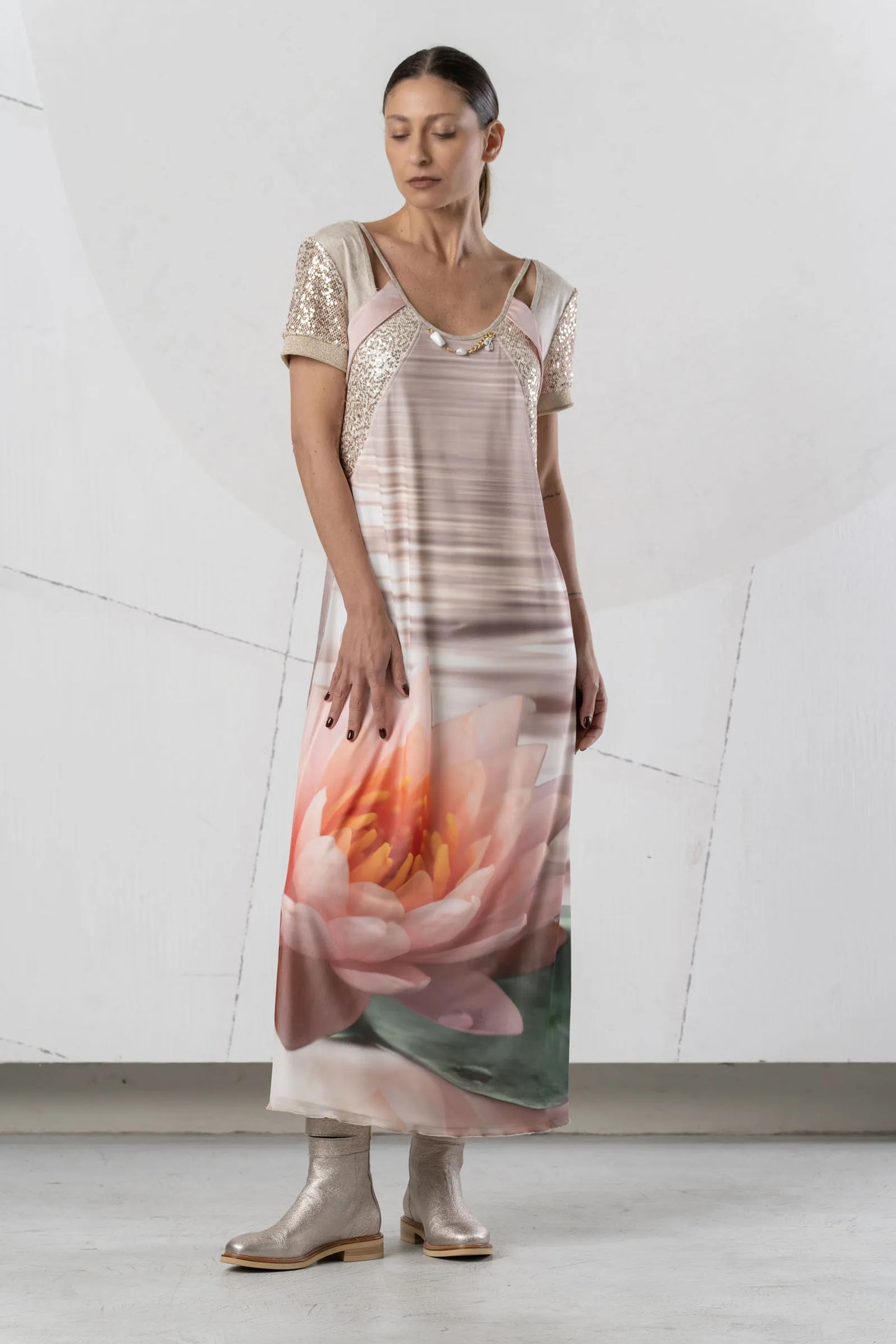Elisa Cavaletti Rose Beige Long Dress