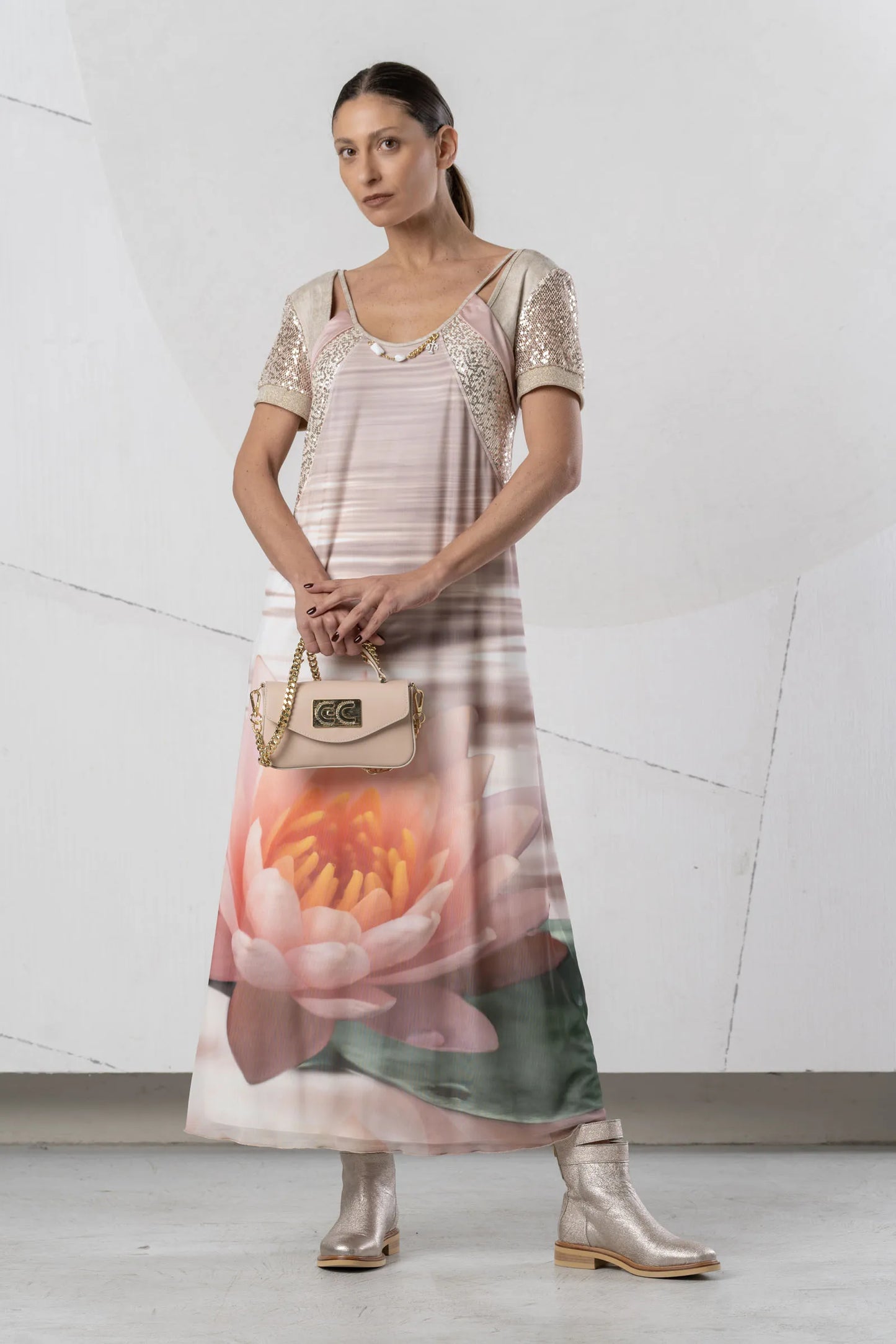 Elisa Cavaletti Rose Beige Long Dress